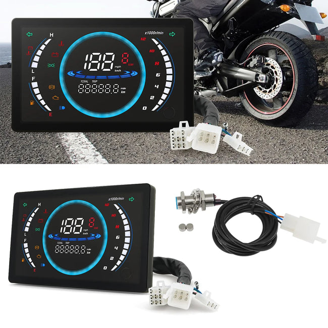 Maimei 12v universal ajustável led digital velocímetro da motocicleta rpm painel com engrenagem de temperatura 199 km/h para honda ex5