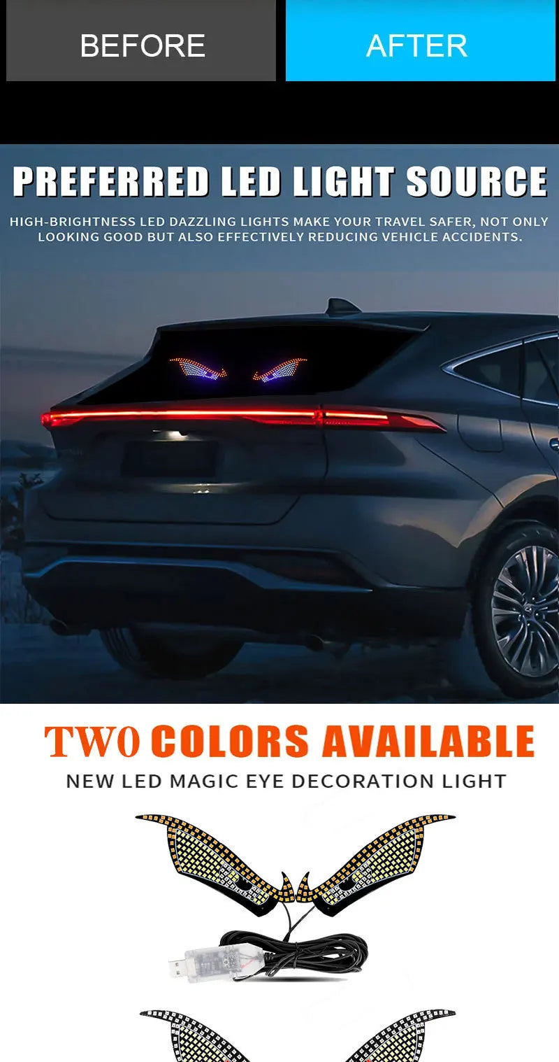 New Devil Eye Car LED Decorative Light Modified Kazilan Big Eye Light Personalized Decoration 11 Modes USB