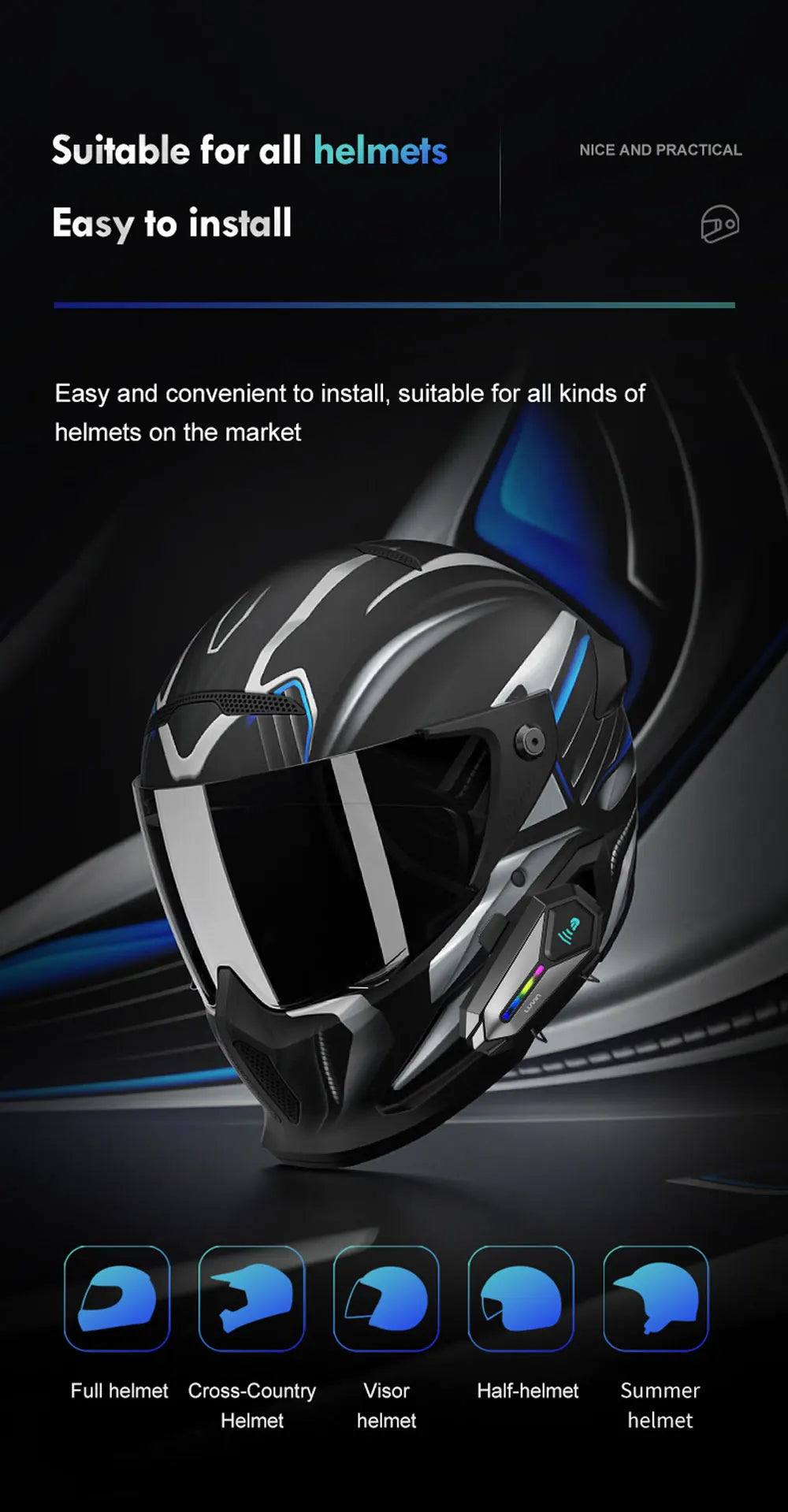 Luvin-G8 Motocicleta Capacete Bluetooth Intercom Headset, impermeável sem fio Interphone, Handsfree Chamada Headphone