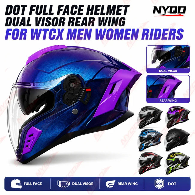 Capacete integral para motocicleta DOT com viseira dupla, asa traseira, máscara de demônio, para corrida e pilotagem, para todas as estações, para homens e mulheres.
