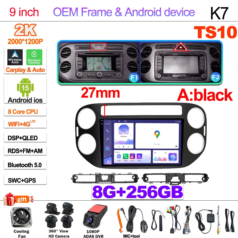 Android 15 For VW Volkswagen Tiguan 1 NF 2006 2008-2012 2013 2014 2015 2016 Carplay 2K Screen Car Radio Multimedia Player Stereo