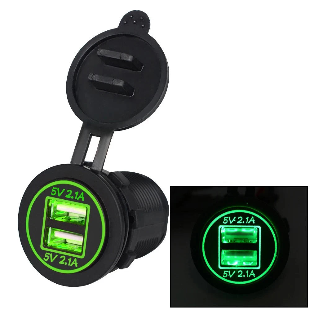 12/24V Dual USB Port Car Charger Motorcycle 5V 4.2A Charger Socket Waterproof Fast Quick Charge Adapter for Vehicle Boat Truck