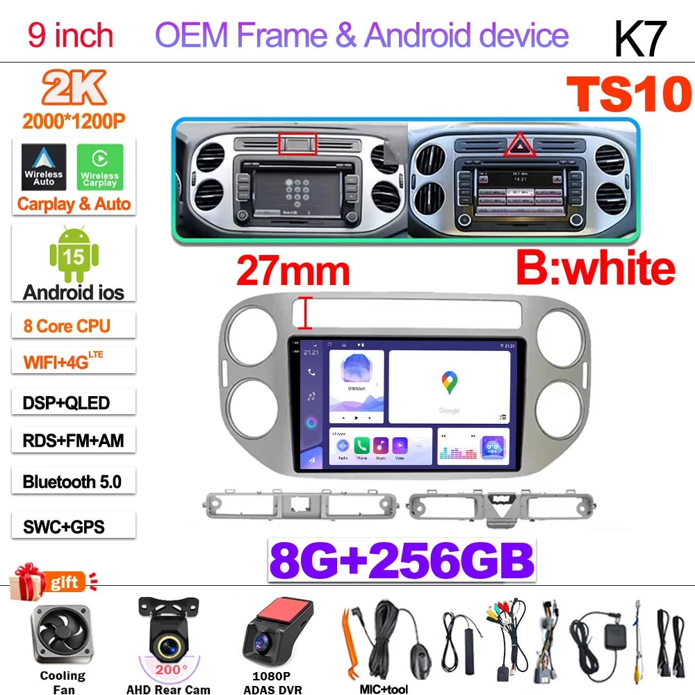 Android 15 For VW Volkswagen Tiguan 1 NF 2006 2008-2012 2013 2014 2015 2016 Carplay 2K Screen Car Radio Multimedia Player Stereo
