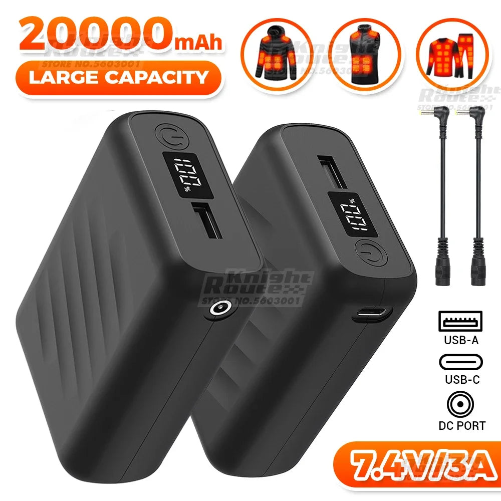 7.4v/3a/20000mah power bank carregador portátil powerbank bateria externa do telefone móvel carregamento rápido para colete aquecido jaqueta calças