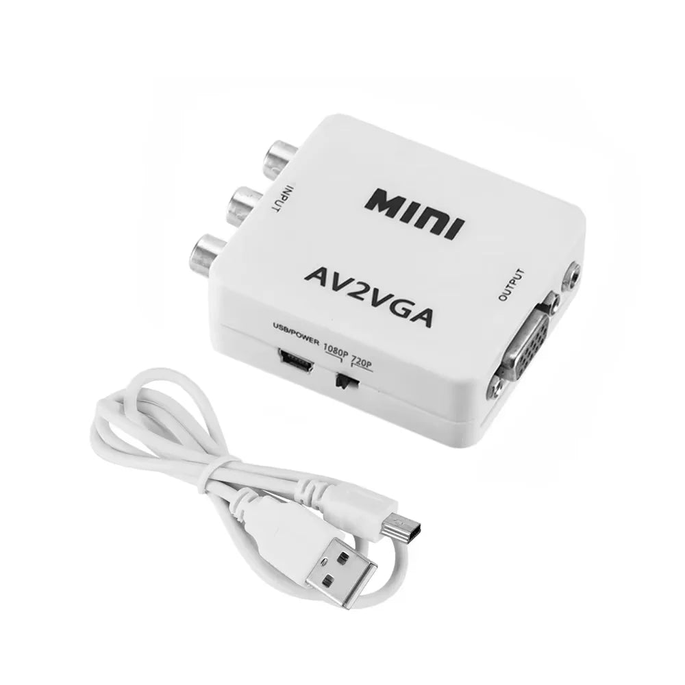 1080P Mini AV RCA CVBS to VGA Video Converter with 3.5mm Audio Supports PAL NTS Video Adapter for TV Set-Top Box Monitor PC