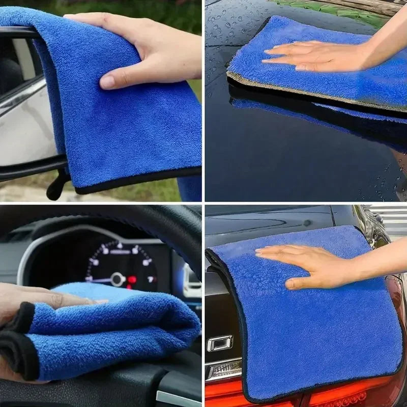 Toalha de microfibra para lavagem de carro, 1-4 peças, macia, secagem rápida, espelhos, limpeza, panos de limpeza de camada dupla para casa, 500gsm