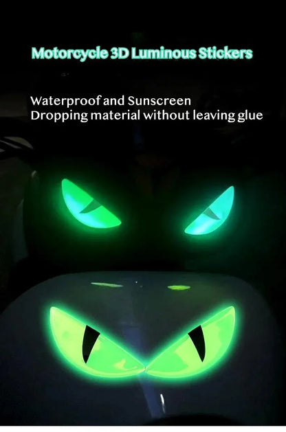 2 Adesivos Fluorescentes 3D Olho do Diabo para Motocicleta, Adesivos de Segurança que Refletem a Luz, Adesivos Decorativos Luminosos 3D Estereoscópicos