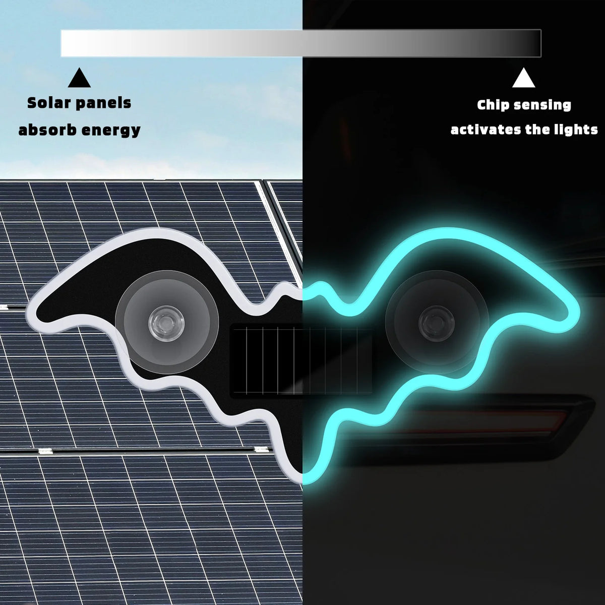 Luz Atmosférica Solar Universal em Forma de Morcego, LED Dinâmico com Gradiente, Acessório de Decoração para Interior de Carro RGB