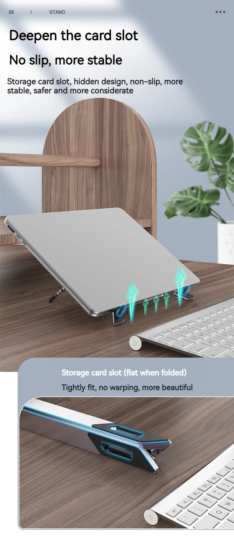 Mini suporte portátil dobrável de metal para laptop, ângulo de mesa ajustável, suporte para notebook, compatível com laptops e tablets de 10 a 17 polegadas
