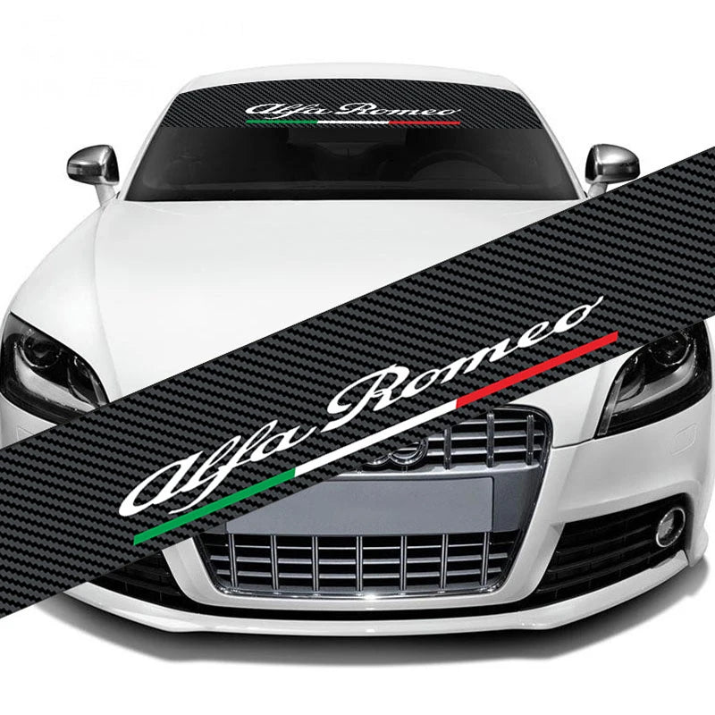 Adesivo de fibra de carbono para para-brisa de carro, decalque para logotipo alfa romeo stelvio brera giulia 166 156 159 147 155 mito gt giulietta