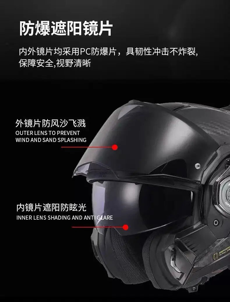 Capacete LS2 FF901 FF906 de fibra de carbono, abatível, com lente dupla, universal para motociclistas, homens e mulheres, para uso em motos durante todas as estações.
