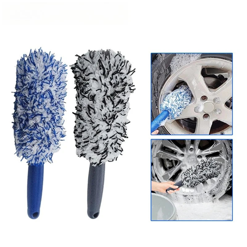 Escova Portátil de Pelúcia para Limpeza de Rodas e Pneus de Carro, Ferramenta de Lavagem e Remoção de Poeira para Detalhamento Automotivo