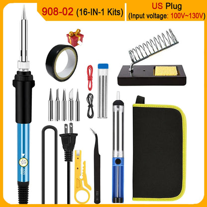 Kits de Ferro de Solda Elétrico 2026 (SKU:10-IN-1)(16-IN-1)(20-IN-1) 60W com Temperatura Ajustável e Pontas Substituíveis