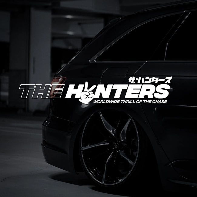 Adesivos impermeáveis para carros da marca The Hunters, coleção "Worldwide Thrill of The Chase", para para-brisas dianteiros e traseiros.