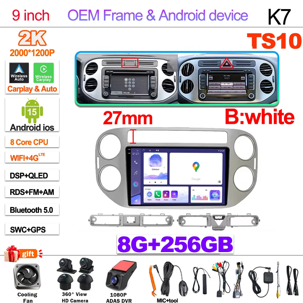 Android 15 For VW Volkswagen Tiguan 1 NF 2006 2008-2012 2013 2014 2015 2016 Carplay 2K Screen Car Radio Multimedia Player Stereo
