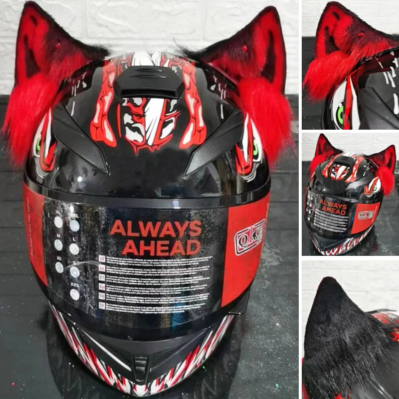 Decoração de capacete elétrico de motocicleta, 3d estéreo, orelhas de lobo, pelúcia dobrável, acessórios de capacete de moto, adesivos, estilo cosplay