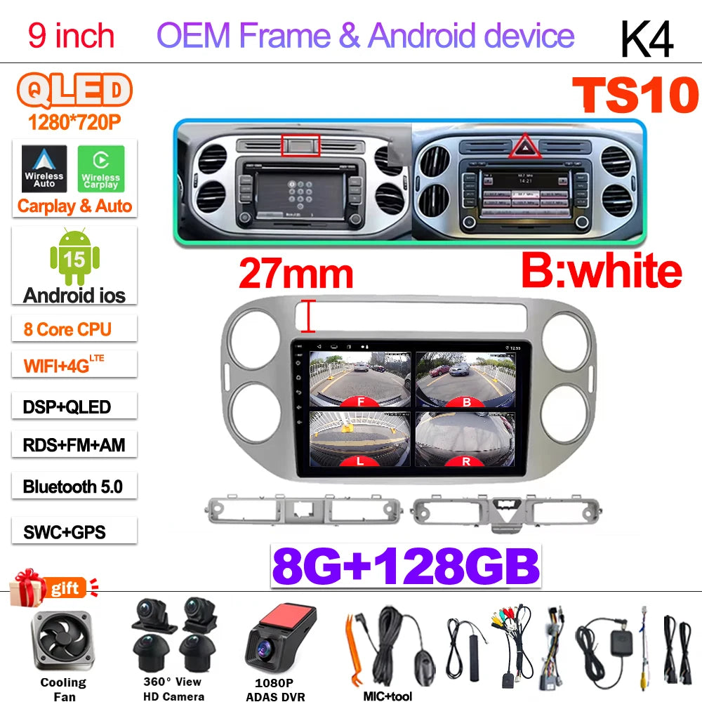 Android 15 For VW Volkswagen Tiguan 1 NF 2006 2008-2012 2013 2014 2015 2016 Carplay 2K Screen Car Radio Multimedia Player Stereo