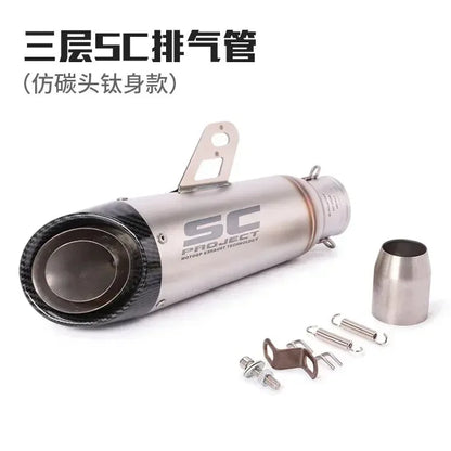 Silenciador de Escape SC de Dupla Camada, Som de Corrida Alto, Muffler Modificado Compatível com Ninja Z250 Z300 ZX10 MT07 MT09 R25 R3 R6
