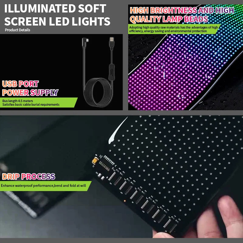 Programmable LED Matrix Pixel DC 5V RGB LED Car Sign Animation Panel DIY Bluetooth App Control LED Panel Flexible Display Light