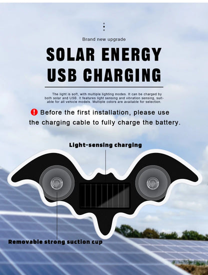 Luz Atmosférica Solar Universal em Forma de Morcego, LED Dinâmico com Gradiente, Acessório de Decoração para Interior de Carro RGB