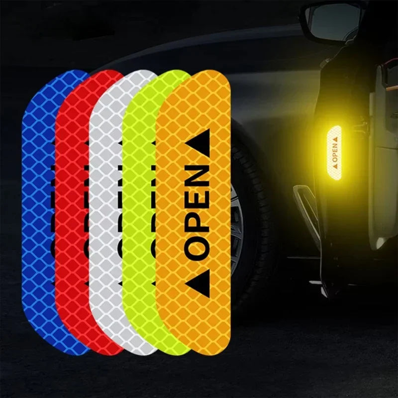 4 Adesivos Refletores para Porta de Carro, Fita Refletora de Advertência de Segurança, Adesivo Refletor para Interior e Exterior do Carro Amagi