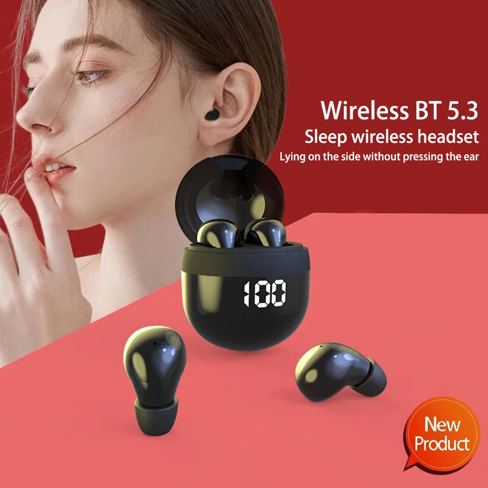 Sk18 mini fones de ouvido invisíveis sem fio bluetooth 5.3 fones baixo dormir com microfone cancelamento ruído hd