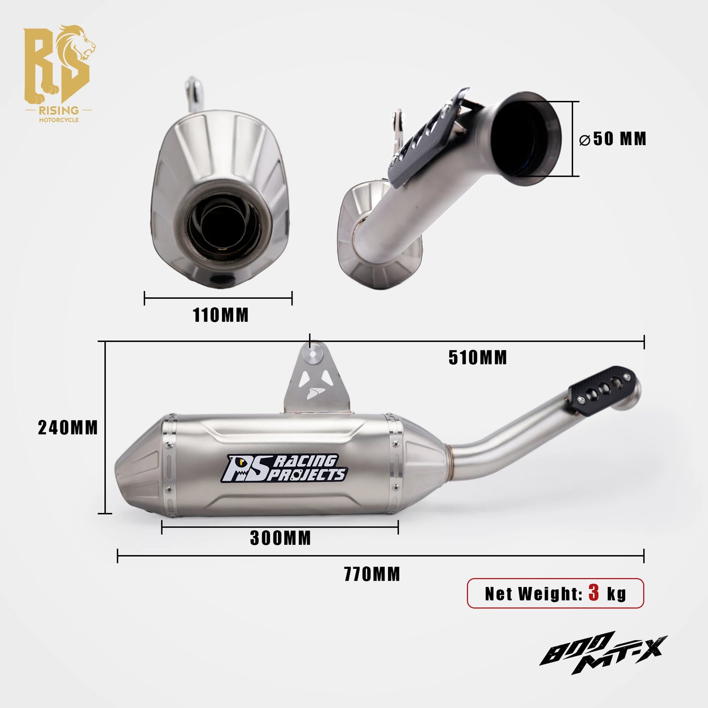 Para CFMOTO 800MTX 800MT-X 2026: Sistema Completo de Escape para Motocicleta com Silenciador, Tubo Intermediário e Ponteira Modificada Slip-On com DB Killer