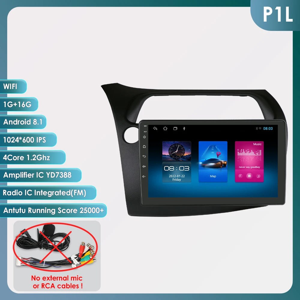 Hizpo Car Autoradio For Honda Civic Hatchback 2005 - 2011 Multimedia Player 2din Android Auto Carplay GPS Navigation 8+128G DSP