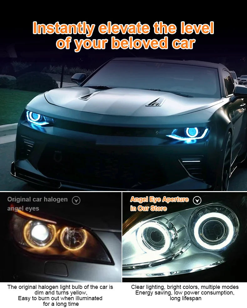 2PCS RGB Angel Eyes Halo Rings Lights with Turn Signal Lights APP Bluetooth LED Motorcycle Retrofit DRL Car Headlight 12V 24V