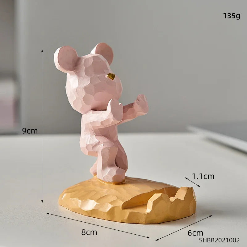 Criativo Bonito Urso Urso Resina Titular Do Telefone Móvel, Suporte Do Telefone, Home Office Desktop Acessórios, Suporte Portátil, Desk Decor