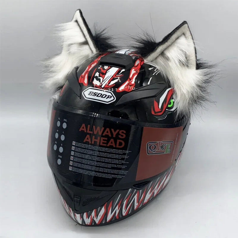 Decoração de capacete elétrico de motocicleta, 3d estéreo, orelhas de lobo, pelúcia dobrável, acessórios de capacete de moto, adesivos, estilo cosplay
