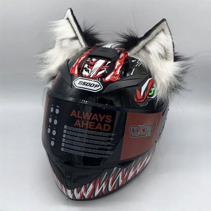 Decoração de capacete elétrico de motocicleta, 3d estéreo, orelhas de lobo, pelúcia dobrável, acessórios de capacete de moto, adesivos, estilo cosplay