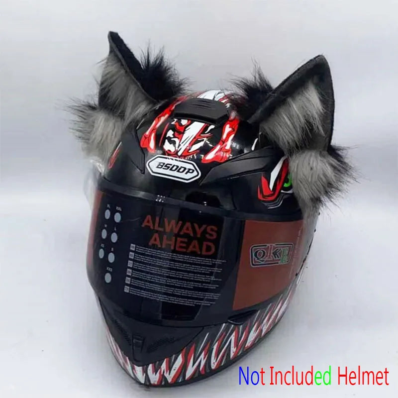 Decoração de capacete elétrico de motocicleta, 3d estéreo, orelhas de lobo, pelúcia dobrável, acessórios de capacete de moto, adesivos, estilo cosplay