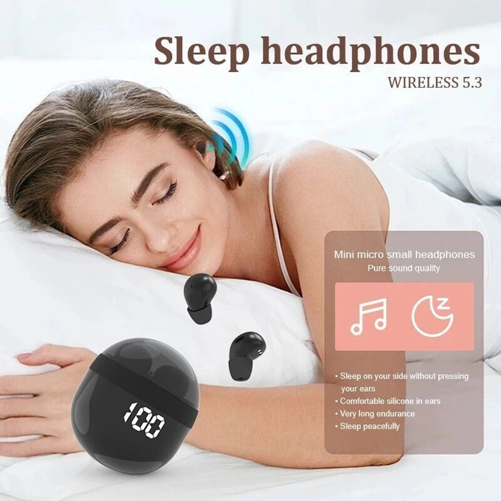 Sk18 mini fones de ouvido invisíveis sem fio bluetooth 5.3 fones baixo dormir com microfone cancelamento ruído hd
