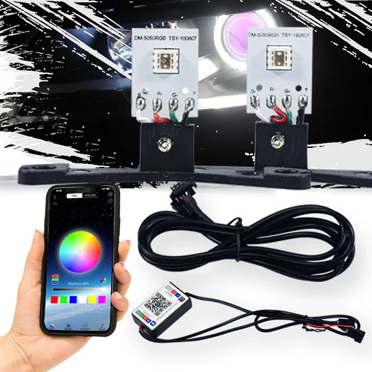 Car Led Devil Eye LED Bluetooth-compatible APP RGB Demon Evil Eyes DRL 2.5 Headlights Motorcycle Mini Projector Lens Accessories