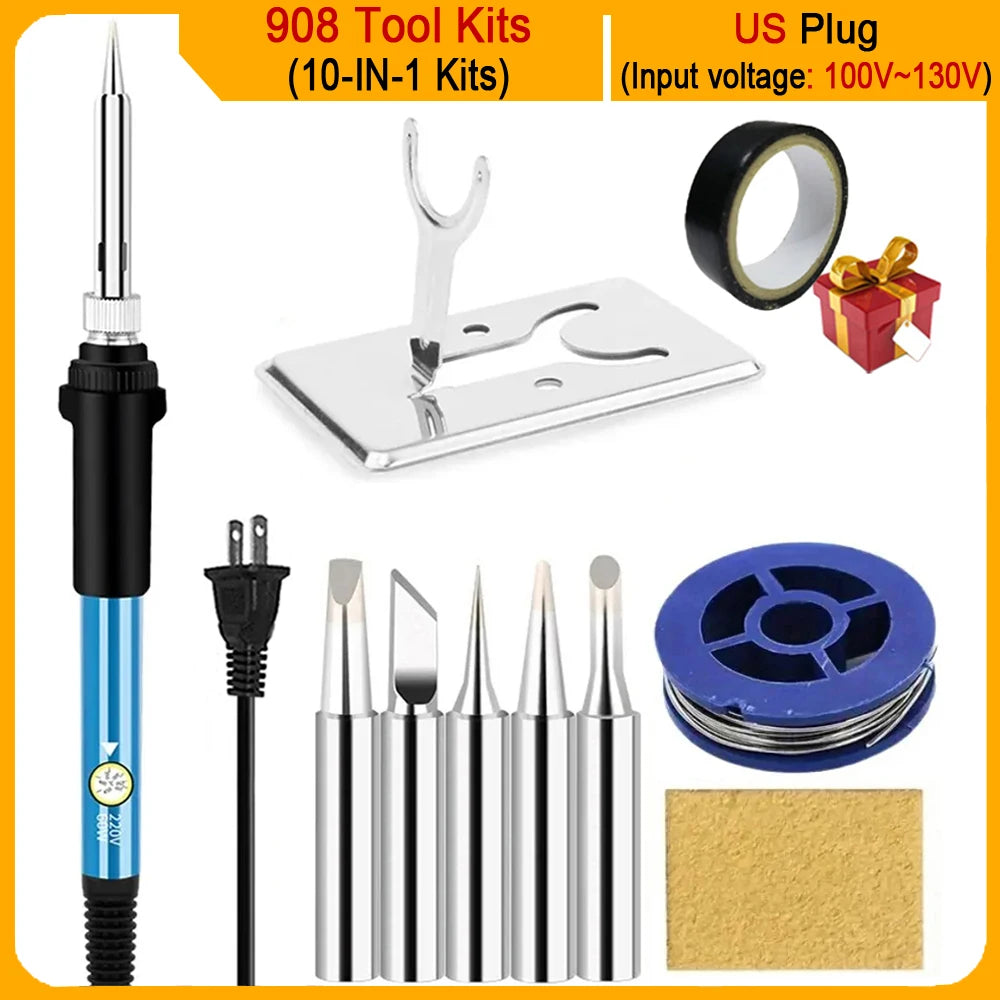 Kits de Ferro de Solda Elétrico 2026 (SKU:10-IN-1)(16-IN-1)(20-IN-1) 60W com Temperatura Ajustável e Pontas Substituíveis