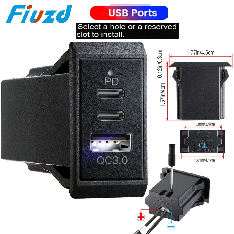 Adaptador de carga rápida rápida 3 portas usb carregador de telefone no adaptador de carregador de carro para 12v/24v caminhão motocicleta rv barco marinho