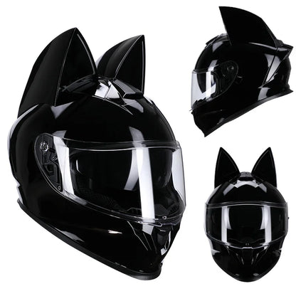 Dot capacete da motocicleta motocross segurança rosto cheio capacete branco rosa gato orelha capacete feminino motocicleta capacetes cascos para moto