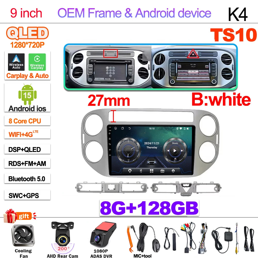 Android 15 For VW Volkswagen Tiguan 1 NF 2006 2008-2012 2013 2014 2015 2016 Carplay 2K Screen Car Radio Multimedia Player Stereo