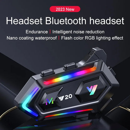 Fone de Ouvido para Capacete de Motocicleta Y20 BT5.3 Sem Fio 400mAh com Redução de Ruído, À Prova D'água, Chamada Mãos-Livres e Luz RGB