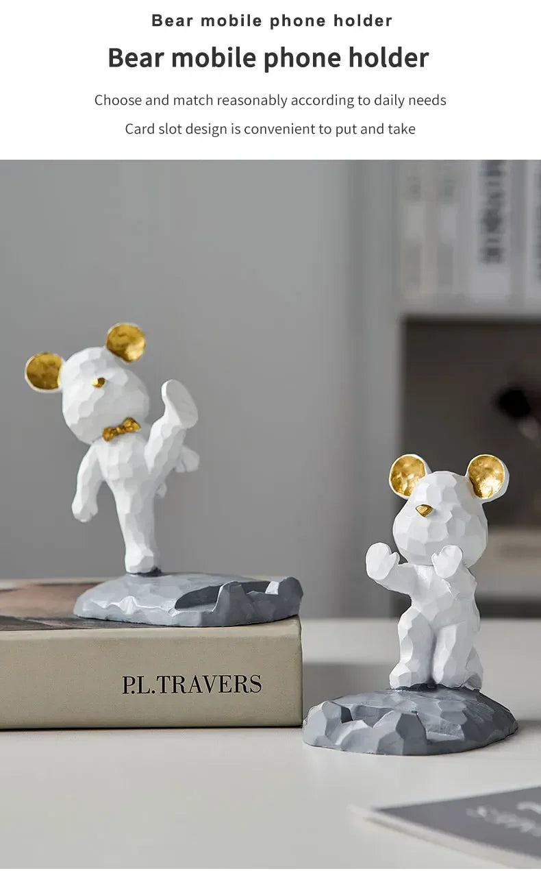 Criativo Bonito Urso Urso Resina Titular Do Telefone Móvel, Suporte Do Telefone, Home Office Desktop Acessórios, Suporte Portátil, Desk Decor