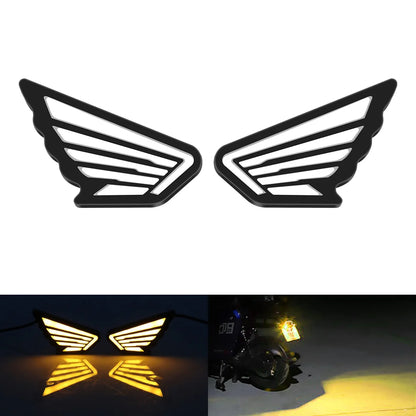 2 Peças Luzes LED para Motocicleta Estilo Asas, Pisca-Pisca Estroboscópico, Olho de Anjo, Luzes de Condução, Luz de Placa, Luz de Sinal de Parada, DRL Branco