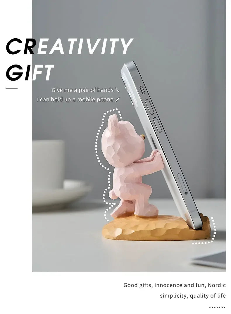 Criativo Bonito Urso Urso Resina Titular Do Telefone Móvel, Suporte Do Telefone, Home Office Desktop Acessórios, Suporte Portátil, Desk Decor