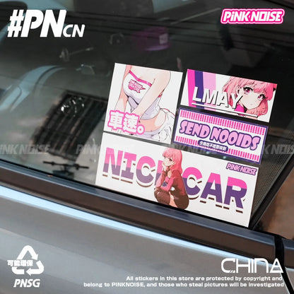 Adesivo de Vinil PVC à Prova d'Água com Tema de Anime e Carro, Estilo JDM, Personagem, Decoração para Janela de Carro, Motocicleta e E-Bike, Ruído Rosa