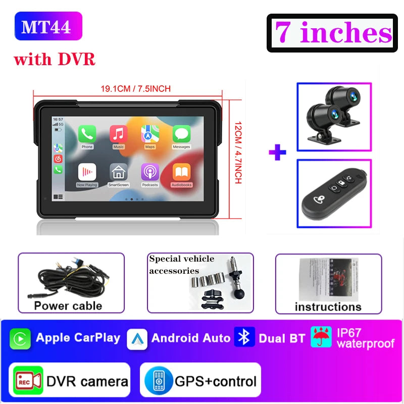 Navegação para Motocicleta à Prova d'Água IP67 de 6.25" para Triumph Daytona 660, Gravador de Vídeo 4K, Carplay Sem Fio, Android Auto, Monitor para Moto