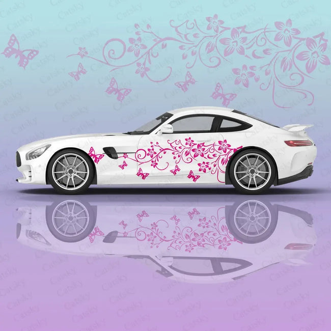 Borboleta flor adesivos de carro universal grande adesivos de carro pintados adesivos de carro lado esquerdo e direito gráfico doloroso adesivos de carro