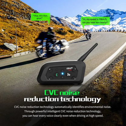 EJEAS V6 PRO +/PLUS Capacete de motocicleta Bluetooth Walkie Talkie 6 Rider Distância 800 metros à prova d'água IP67