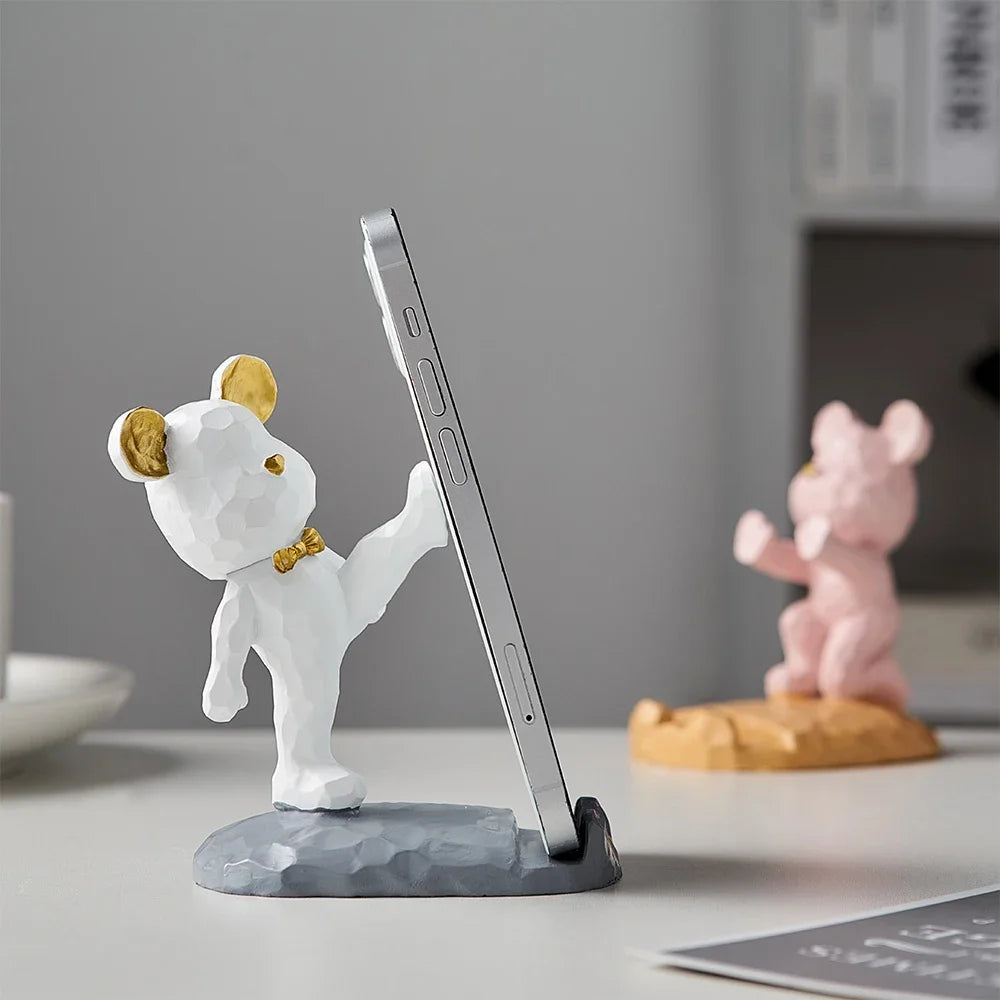 Criativo Bonito Urso Urso Resina Titular Do Telefone Móvel, Suporte Do Telefone, Home Office Desktop Acessórios, Suporte Portátil, Desk Decor