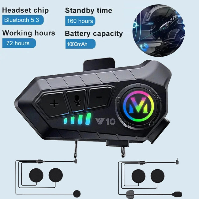 Fone de Ouvido Bluetooth 5.3 para Capacete de Moto Y10, Kit de Chamadas Sem Fio, Reprodutor de Música MP3 à Prova d'Água