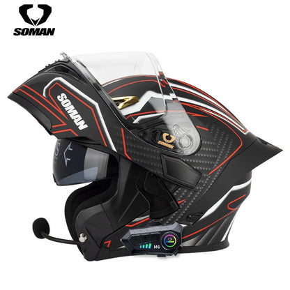 Soman flip up capacete da motocicleta rosto cheio dot capacete da motocicleta lente de viseira dupla corrida casco moto capacete bluetooth
